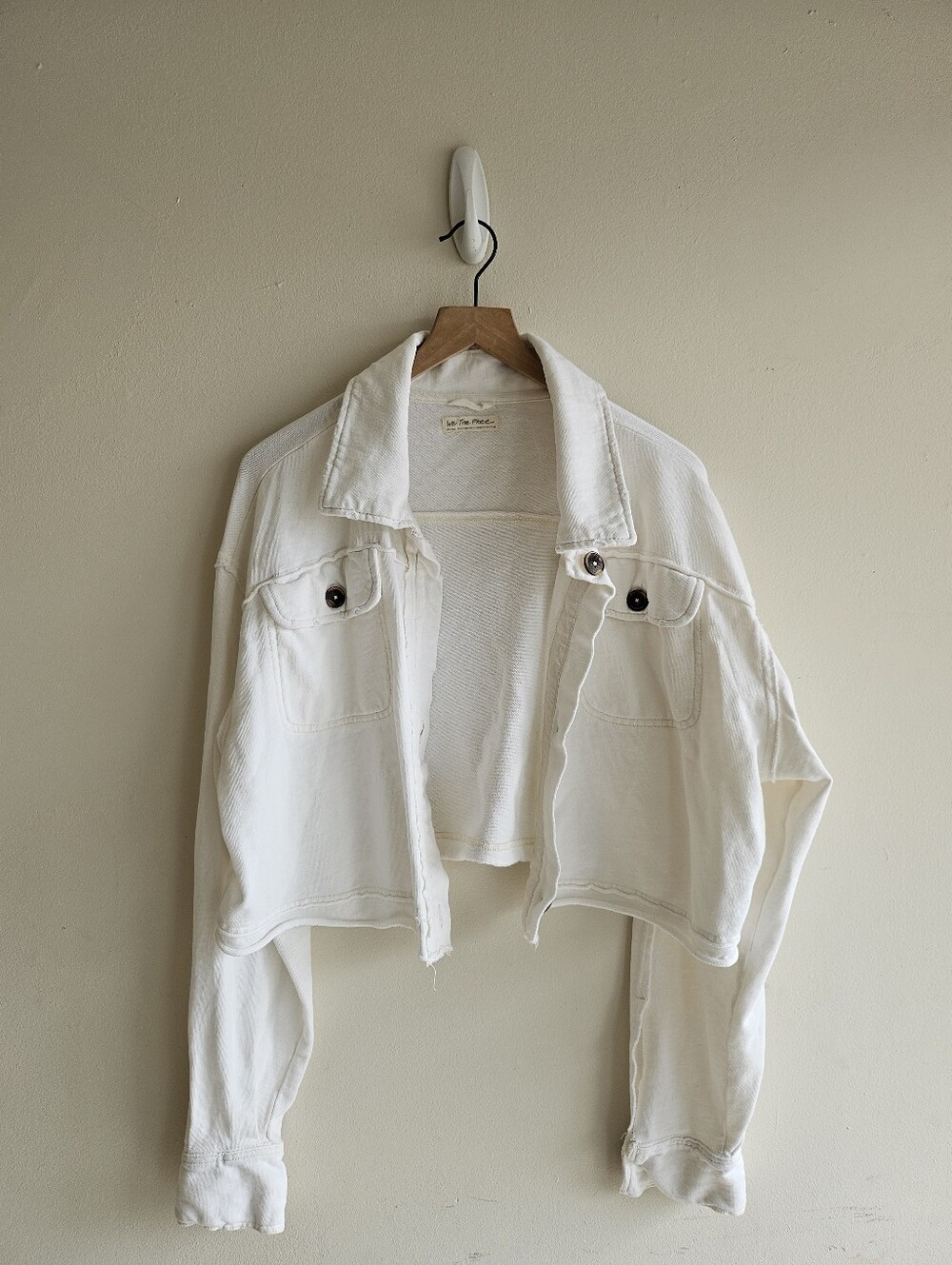 Free People Cream Cropped Cotton Button Down  Jacket